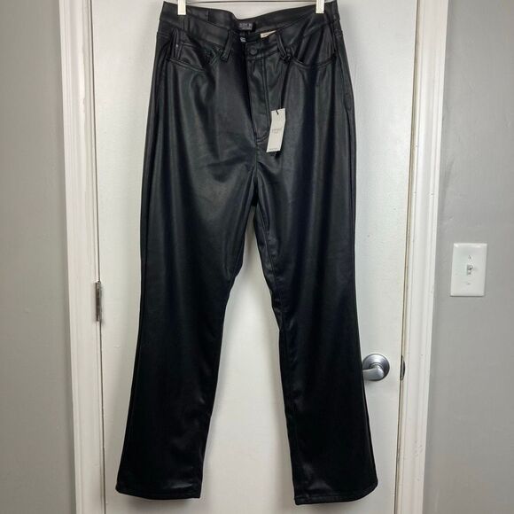 NWT Judy Blue Black Vegan Faux Leather Straight Leg Pants Tummy Control 15/32 XL - Picture 1 of 12